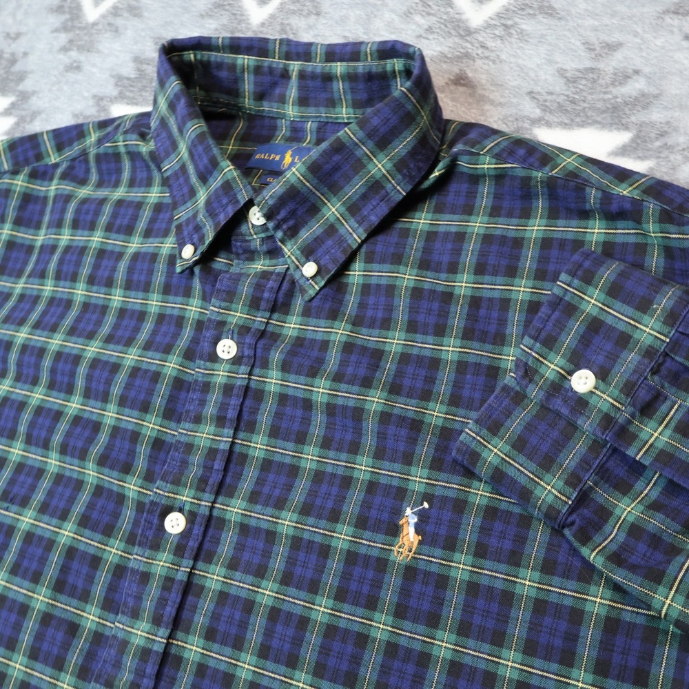 Polo Ralph Lauren Mens XXL Classic Fit Plaid Button Down Shirt Navy Green Cotton